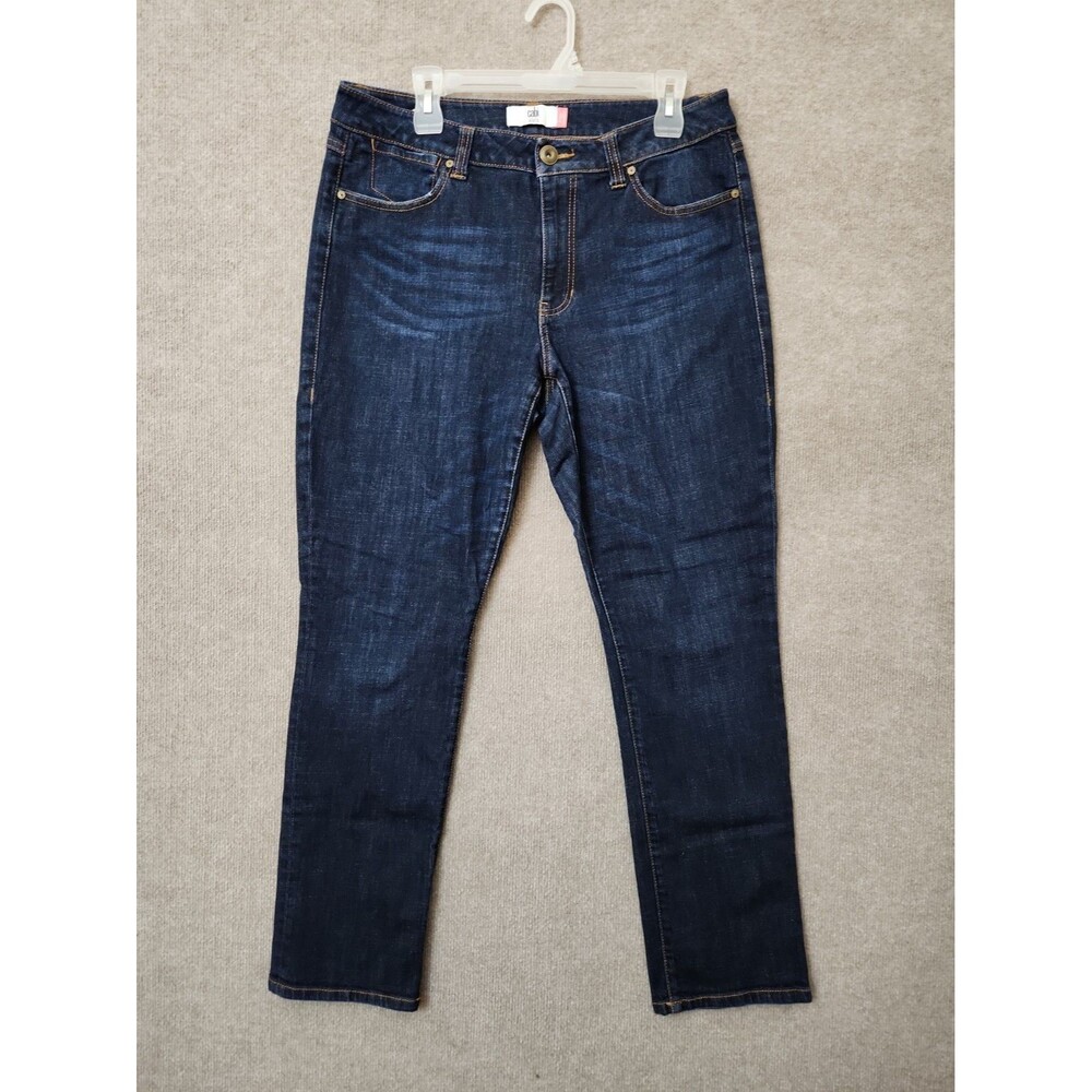 CAbi High Rise Straight Leg Jeans Womens 12 Blue Dark Wash Stretch